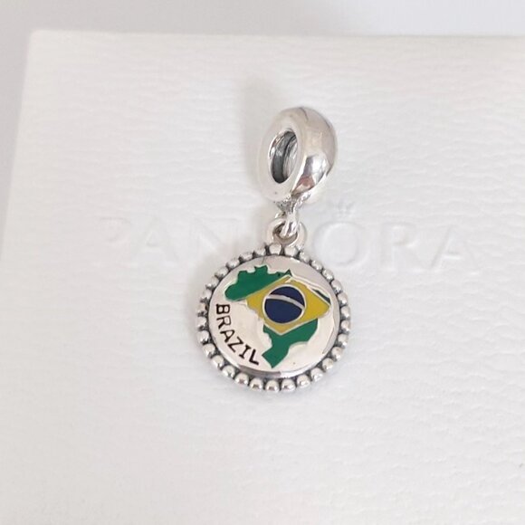Pandora Brazil Flag Map Exclusive Travel Dangle Charm S925 Silver with box - Picture 3 of 6